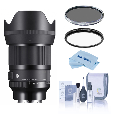 Sigma 50mm f/1.4 DG DN Art Lens for Sony E, Bundle w/Tiffen 77mm UV, CPL Filters