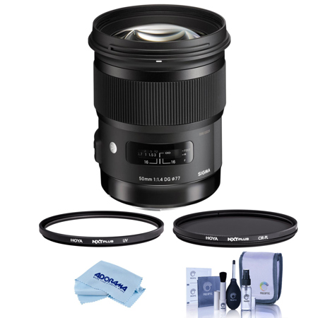Sigma 50mm f/1.4 DG HSM ART Lens for Nikon F, Bundle with Hoya 77mm UV CPL Filter Kit, Cleaning Kit, Cleaning Cloth