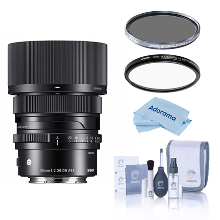 Sigma 50mm f/2.0 DG DN Contemporary Lens for Sony E, Tiffen 58mm UV, CPL Filters