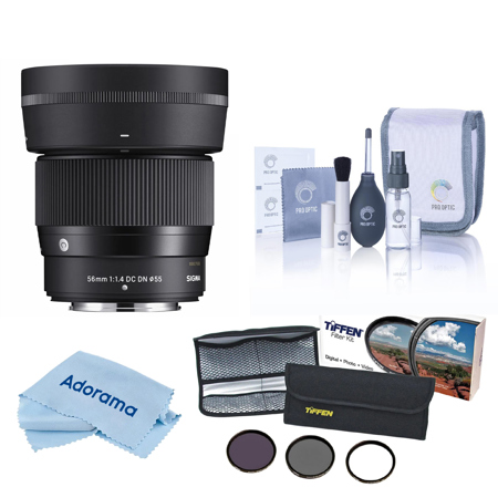 Sigma 56mm f/1.4 DC DN Contemporary Lens for Fujifilm X, Bundle with 55mm Essential Filter Kit, Cleaning Kit and Cleaning Cloth