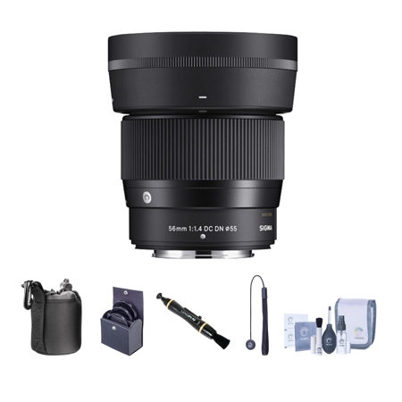 Sigma 56mm f/1.4 DC DN Contemporary Lens for Nikon Z Bundle with 55mm Filter Kit, Lens Pouch, Lens Cleaner, Cleaning Kit, Lens Cap Tether