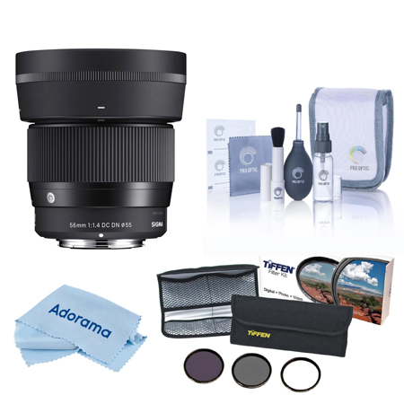 Sigma 56mm f/1.4 DC DN Contemporary Lens for Sony E, Bundle with 55mm Essential Filter Kit, Cleaning Kit and Cleaning Cloth
