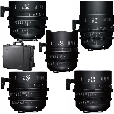 Sigma 20mm,24mm,35mm,50mm,85mm T1.5 Prime Lens Kit for Sony E, Feet, w/Hard Case