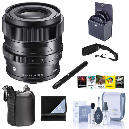 Sigma 65mm f/2.0 DG DN Contemporary Lens for L Mount, Bundle with ProOptic 62mm Filter Kit, Cleaning Kit, Lens Wrap, Lens Cap Tether, PC Software Kit, Pouch, NS-3 Sling Strap