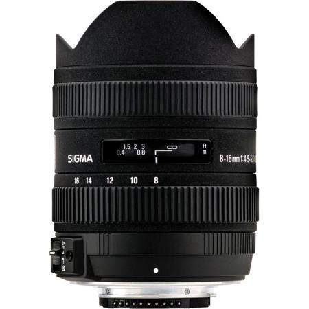 Sigma 8-16mm f/4.5-5.6 DC HSM AutoFocus Wide Angle Zoom Lens for Nikon Digital SLR Cameras.