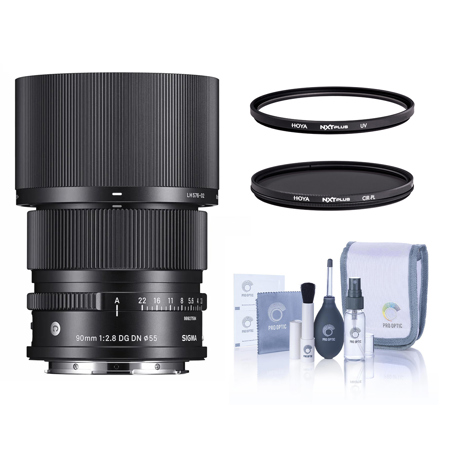 Sigma 90mm f/2.8 DG DN Contemporary Lens for L Mount, Bundle with Tiffen 55mm UV and CPL Filters