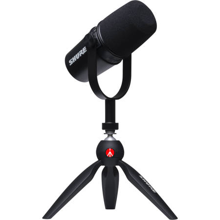 Shure MV7 Dynamic Unidirectional Dual XLR/USB Podcasting Microphone Bundle with Manfrotto PIXI Mini Tripod, Black