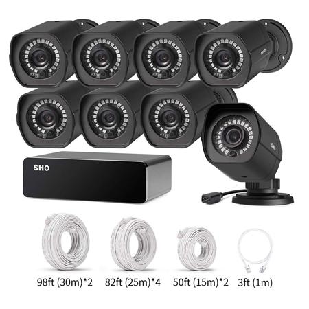 SHO sPoE Security System, 8x 1080p Outdoor Cameras & 8 Ch sPoE Repeater