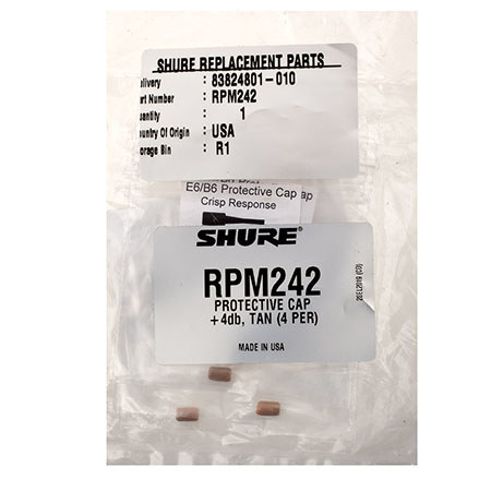 Shure RPM242 +4 dB Protective Cap for WCE6T and WCB6T Microphones, 4 Pack, Tan