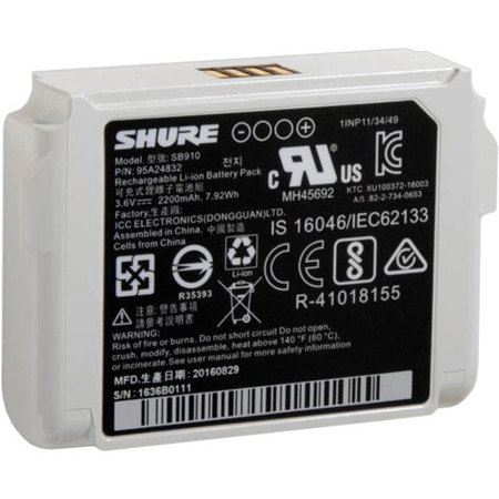 Shure SB910 Rechargeable Lithium-Ion Battery for ADX1 and ADX1Lemo3 Bodypack Transmitters