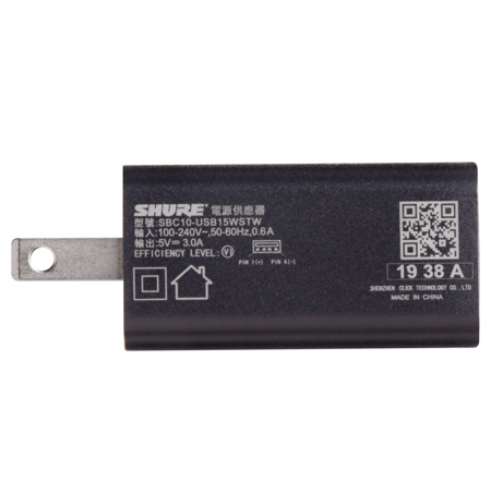 Shure SBC10-USBC Wall Charger w/USB Type-C Cable for GLX-D+ Transmitters, Black
