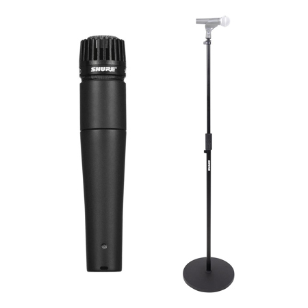 Shure SM57-LC Cardioid Dynamic Instrument Microphone, Bundle with 10" Round Base Stand