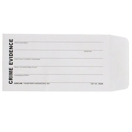 Sirchie 3.5x6.5" Preprinted Evidence Envelope, 100 Set