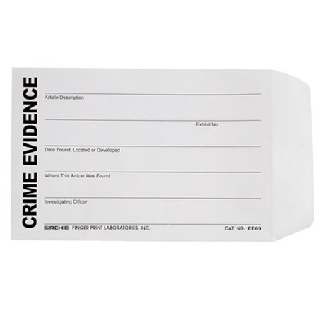 Sirchie 6 x 9" Preprinted Evidence Envelope, Set of 100, White
