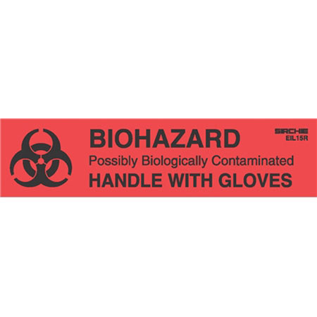 Sirchie Biohazard-Handle with Gloves Labels, 1x4", 250 Per Roll