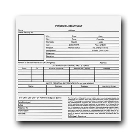 Sirchie 8x8" Standard Personal Record Card, Set of 100