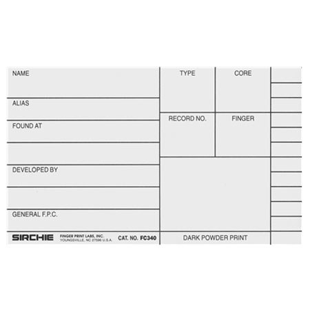 Sirchie Combination Backing/Record Cards, 100 Pack, White