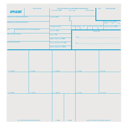 Sirchie Applicant Record Cards, Standard 8x8", Set of 100