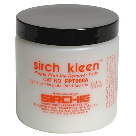 Sirchie Sirch-Kleen Fingerprint Ink Remover Pads, Set of 100