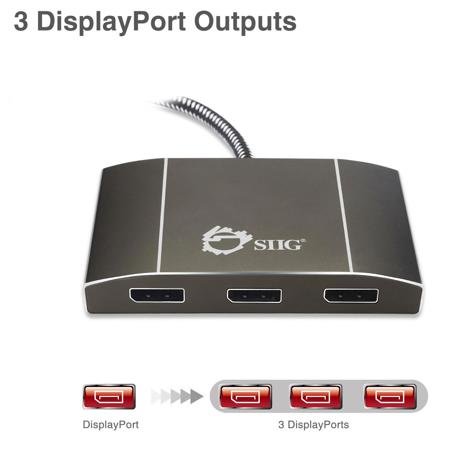 SIIG DisplayPort 1.2 to 3-Port DisplayPort MST Splitter, Deep Brown