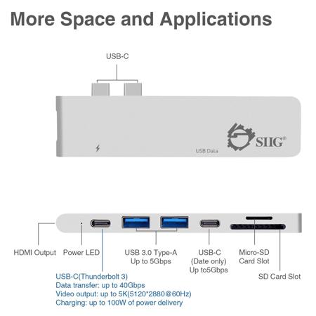 SIIG Thunderbolt 3 USB-C and HDMI Hub with Card Reader & PD Adapter, Silver