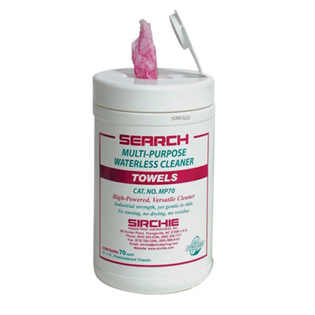 Sirchie Search Multi-Purpose Waterless Cleaner Towelettes, 10x12", Set of 70