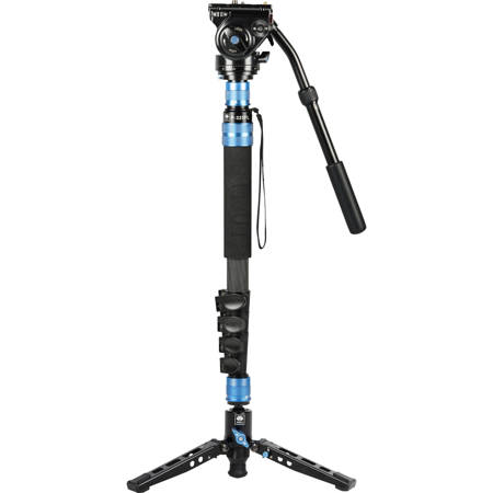 Sirui P-325FL 5-Section Carbon Fiber Monopod with Feet and VH-10 Video Head, 70" Maximum Height