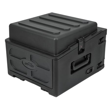 SKB 10x4 Compact Rolling Rig, 10U Top Rack, 4U Front Rack, Steel Rails, Hard Top, L/R Access Doors
