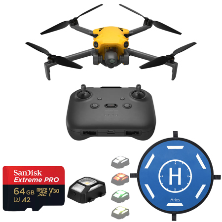 Skyrover X1 4K Drone with Remote Controller, Yellow, Bundle with 64GB UHS-I U3 microSDXC Memory Card, 15.7" Landing Pad and Strobe Anti-Collision Light