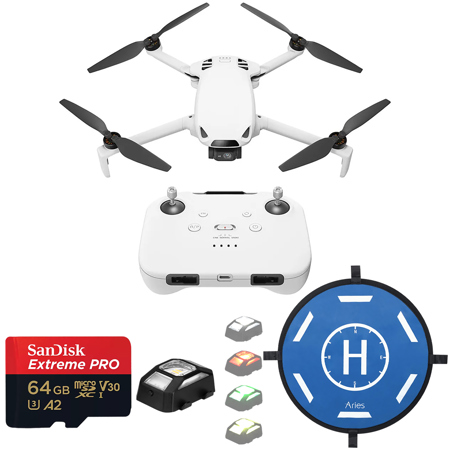 Skyrover S1 4K Drone with Remote Controller, White, Bundle with 64GB UHS-I U3 microSDXC Memory Card, 15.7" Landing Pad and Strobe Anti-Collision Light