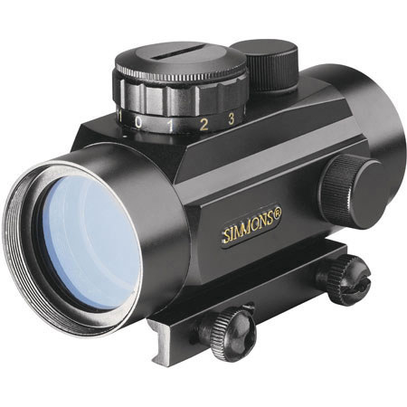 Simmons 1 x 30mm Red Dot Gun Scope, Matte Black Finish with 4 MOA Dot Reticle and Universal Rail Mount.
