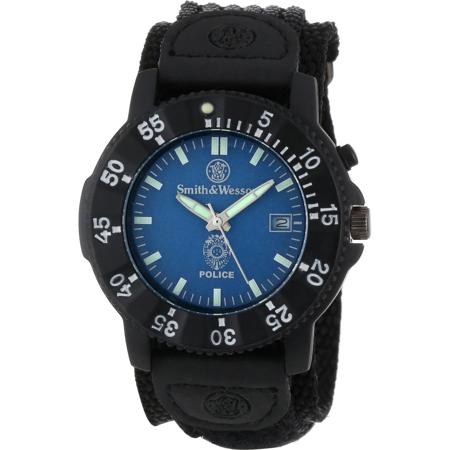 Smith & Wesson Back Glow Police Logo Watch with Nylon Strap, Blue /Black