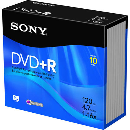 Sony DVD+R Recordable Disc, 10 Pack