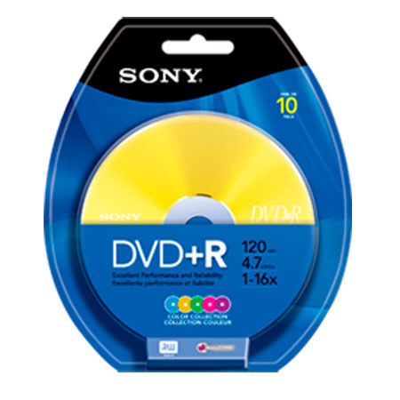 Sony 4.7GB DVD+R Color Recordable Media, 10 Pack