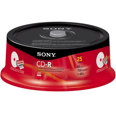 Sony Ink-jet Printable CD Recordable Media, 25-Pack Spindle