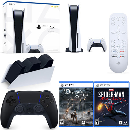 Sony PlayStation 5 825GB Gaming Console, Standard Edition - Bundle With  Media Remote (White), Wireless Controller Midnight Black, 2-Bay Charging