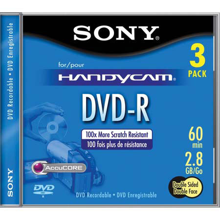 Sony 8cm DVD-R Double Sided Recording Media for Camcorders. 3 Pack #3DMR60L1H
