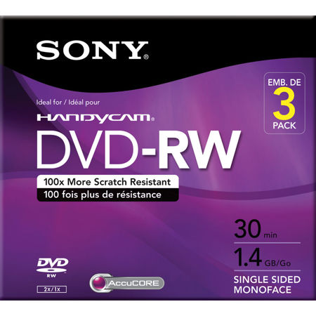 Sony 8cm 1.4GB DVD-RW Rewriteable Media, 3 Pack