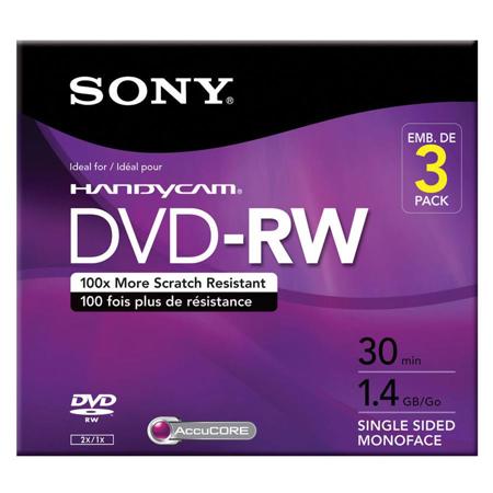 Sony 8cm 1.4GB DVD-RW Rewriteable Media, 3 Pack