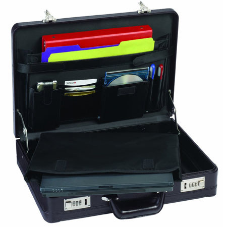 Solo 4882 16" Expandable Leather Laptop Attache, Burgundy