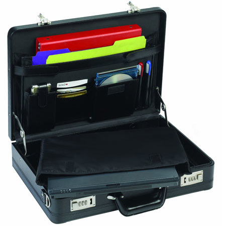 Solo 4884 16" Expandable Leather Laptop Attache, Black
