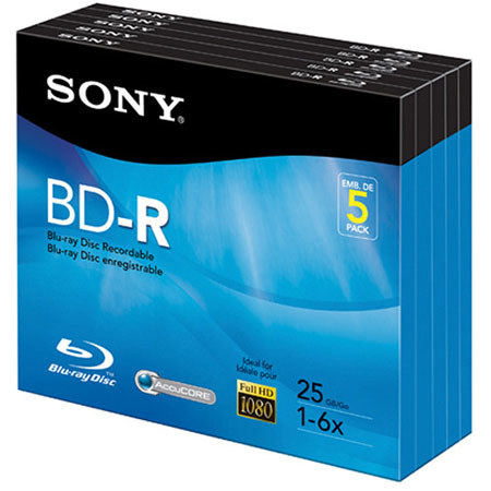 Sony BD-R 6x 25GB Recordable Disc, Jewel Case, 5 Pack