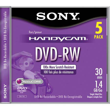 Sony 8cm DVD-RW RW Camcorder Media, 1.4GB, Pack of 5