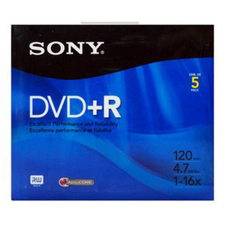 Sony 4.7GB DVD+R Recordable Disc, 5 Pack