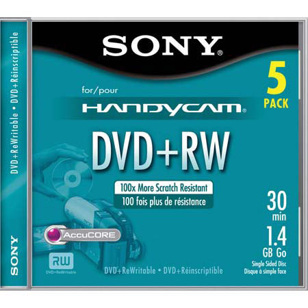 Sony 8cm DVD+RW RW Camcorder Media, 1.4GB, Pack of 5