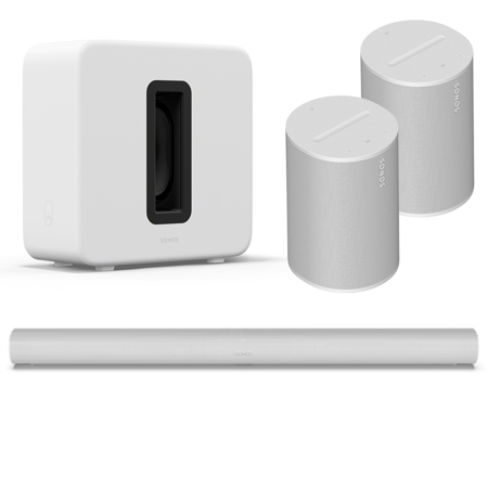 Sonos Arc Premium Smart Soundbar, Bundle with Sonos Sub 4 Subwoofer,2x Era 100 Wireless Bluetooth Speaker, White