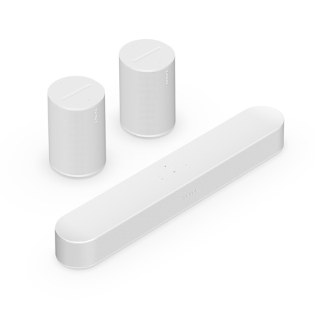 Sonos Beam Soundbar Gen 2 with 2x Era 100 Wireless Bluetooth Speaker, White