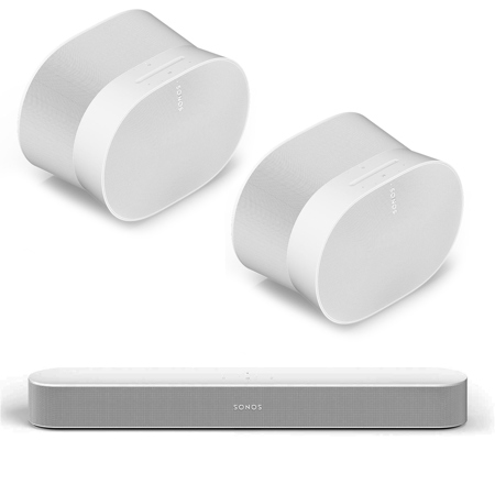 Sonos Beam Soundbar Gen 2 with 2x Era 300 Wireless Bluetooth Speaker, White