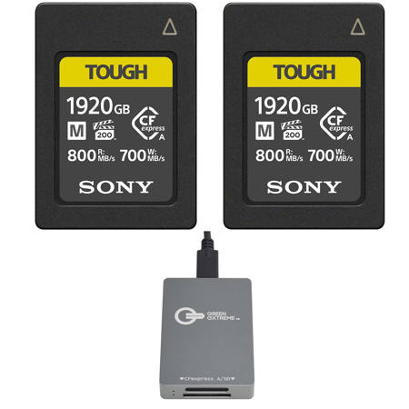 Sony CEA-M Series TOUGH 1920GB CFexpress Type-A Memory Card, 2-Pack, Bundle with USB-C CFexpress Type-A and SD UHS-II Card Reader