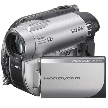 Sony DCR-DVD610 DVD Handycam Camcorder, 40x Optical, 2000x Digital Zoom, Carl Zeiss Vario-Tessar Lens, 2.7" Touch Panel LCD Screen